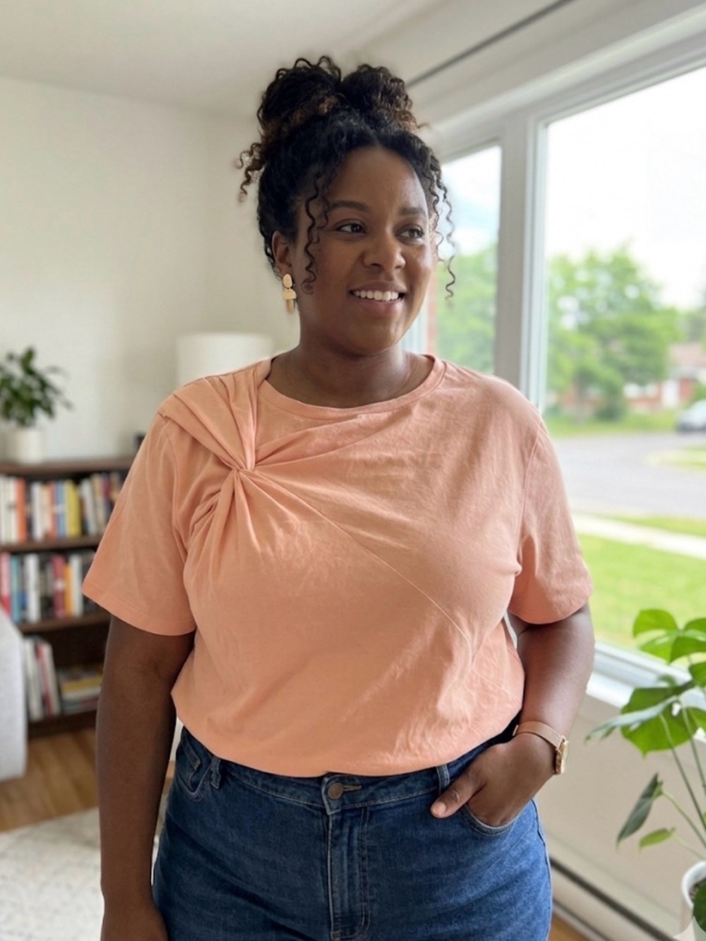 NWT Kaffe Twist-Detail Peach Short-Sleeve Women's Top